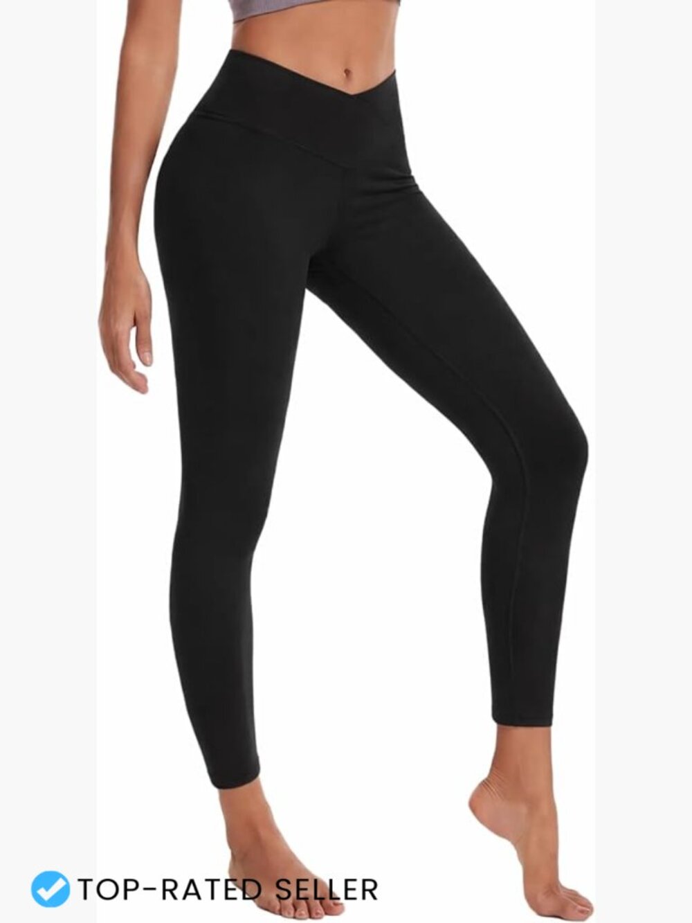 High Waisted Crossover Yoga Leggings 4-Way Stretch Tummy Control Sculpting
